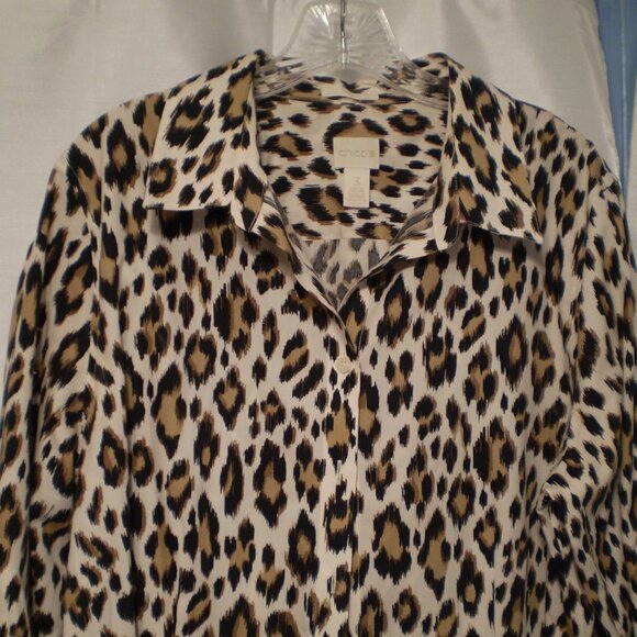 CHICOS NO IRON ANIMAL PRINT BUTTON UP BLOUSE SZ 3 (16/18) - Picture 2 of 3